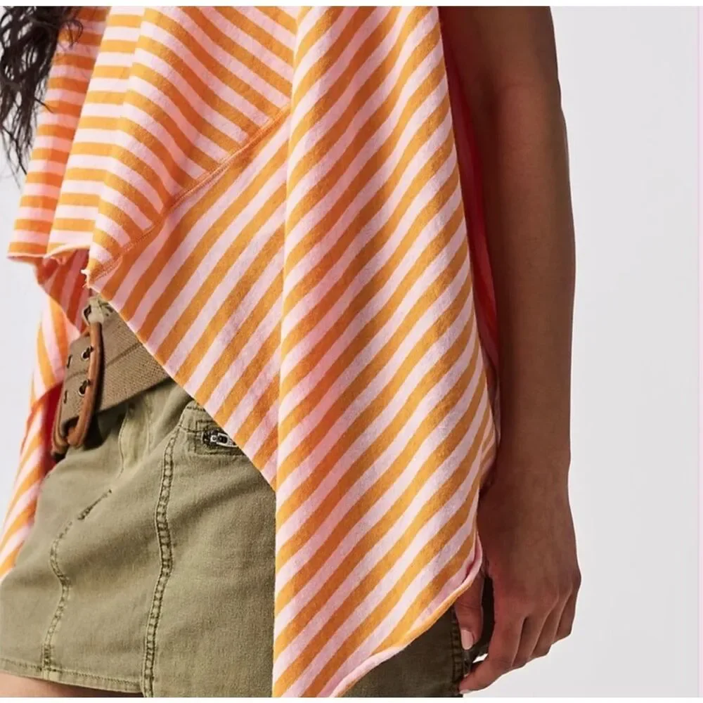 Free People X We The Free Angel Striped Tee pink orange size XS NEW
